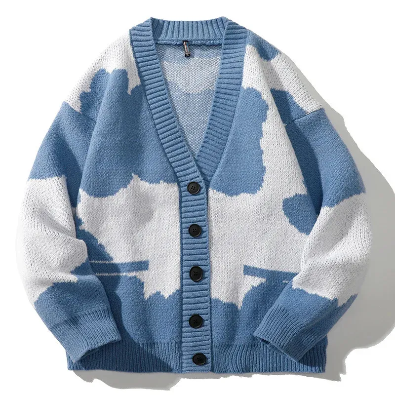 Cardigan en tricot pour homme – Nouvelle collection automne-hiver – Veste d'extérieur pour jeune étudiant – Pull jacquard contrastant , Parfait pour jeune .